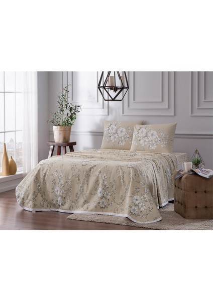 Aleda Bej Tek Kişilik Emprime Pike Takımı