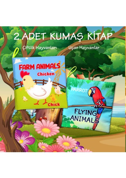 2 Kitap Tox Ingilizce Çiftlik Hayvanları ve Uçan Hayvanlar Kumaş Sessiz Kitap E119 E139 - Bez Kitap , Eğitici Oyuncak , Yumuşak ve Hışırtılı