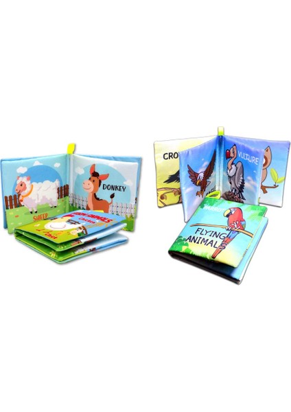 2 Kitap Tox Ingilizce Çiftlik Hayvanları ve Uçan Hayvanlar Kumaş Sessiz Kitap E119 E139 - Bez Kitap , Eğitici Oyuncak , Yumuşak ve Hışırtılı