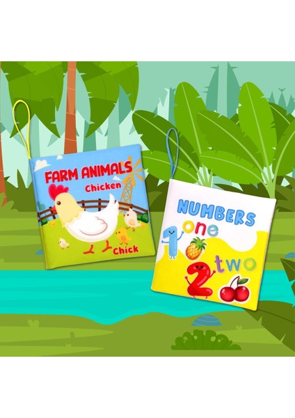 2 Kitap Tox Ingilizce Çiftlik Hayvanları ve Rakamlar Kumaş Sessiz Kitap E119 E128 - Bez Kitap , Eğitici Oyuncak , Yumuşak ve Hışırtılı