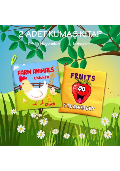 2 Kitap Tox Ingilizce Çiftlik Hayvanları ve Meyveler Kumaş Sessiz Kitap E119 E126 - Bez Kitap , Eğitici Oyuncak , Yumuşak ve Hışırtılı fiyatları