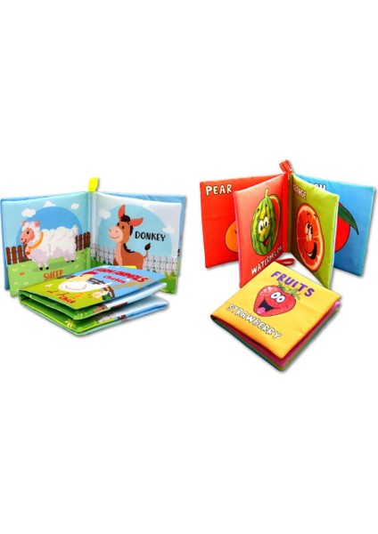 2 Kitap Tox Ingilizce Çiftlik Hayvanları ve Meyveler Kumaş Sessiz Kitap E119 E126 - Bez Kitap , Eğitici Oyuncak , Yumuşak ve Hışırtılı modelleri