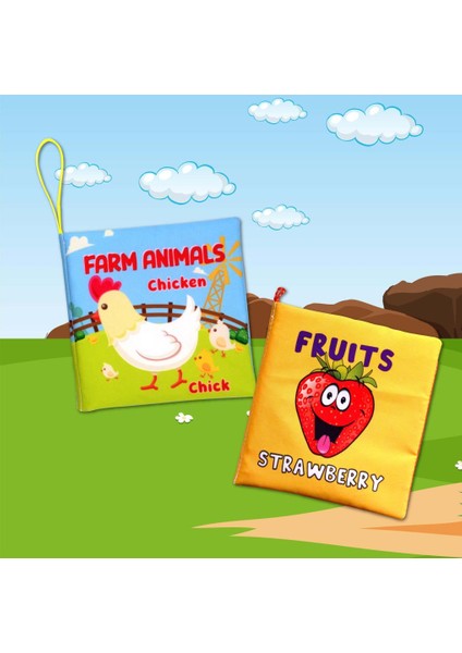 2 Kitap Tox Ingilizce Çiftlik Hayvanları ve Meyveler Kumaş Sessiz Kitap E119 E126 - Bez Kitap , Eğitici Oyuncak , Yumuşak ve Hışırtılı indirimleri