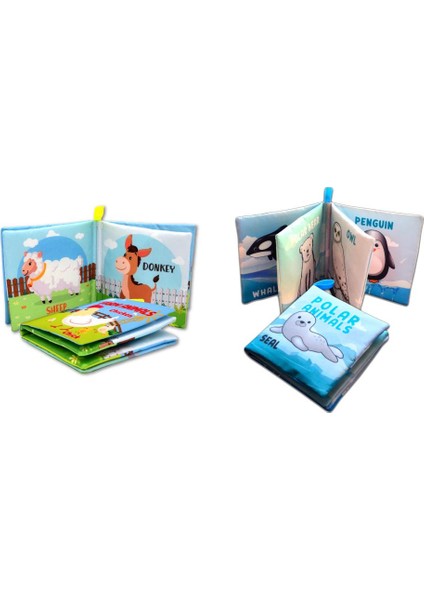 2 Kitap Tox Ingilizce Çiftlik Hayvanları ve Kutup Hayvanları Kumaş Sessiz Kitap E125 E119 - Bez Kitap , Eğitici Oyuncak , Yumuşak ve Hışırtılı