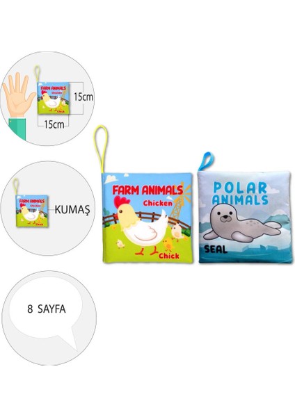 2 Kitap Tox Ingilizce Çiftlik Hayvanları ve Kutup Hayvanları Kumaş Sessiz Kitap E125 E119 - Bez Kitap , Eğitici Oyuncak , Yumuşak ve Hışırtılı