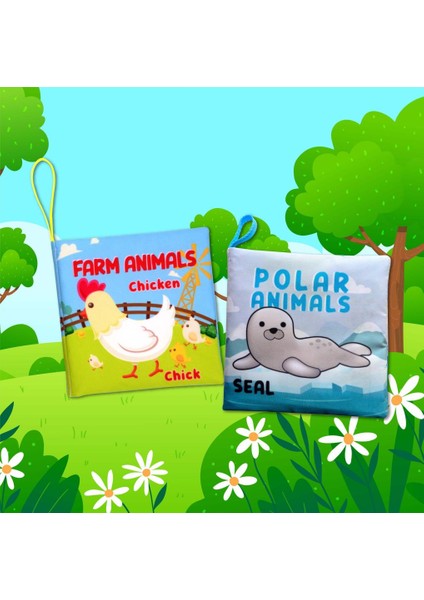 2 Kitap Tox Ingilizce Çiftlik Hayvanları ve Kutup Hayvanları Kumaş Sessiz Kitap E125 E119 - Bez Kitap , Eğitici Oyuncak , Yumuşak ve Hışırtılı