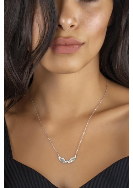 925 Ayar Gümüş Zirkon Taşlı Melek Kanadı Kolye