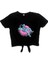 Havuzda Astronot Siyah Kısa, Kesik Bağlı Crop Top Kadın T-Shirt 2