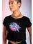 Havuzda Astronot Siyah Kısa, Kesik Crop Top Kadın T-Shirt 1