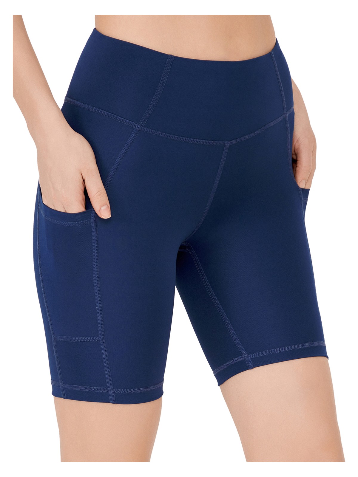 Los Ojos Kadın Lacivert Yüksek Bel Toparlayıcı Çift Cepli Biker Şort Kısa Spor Tayt