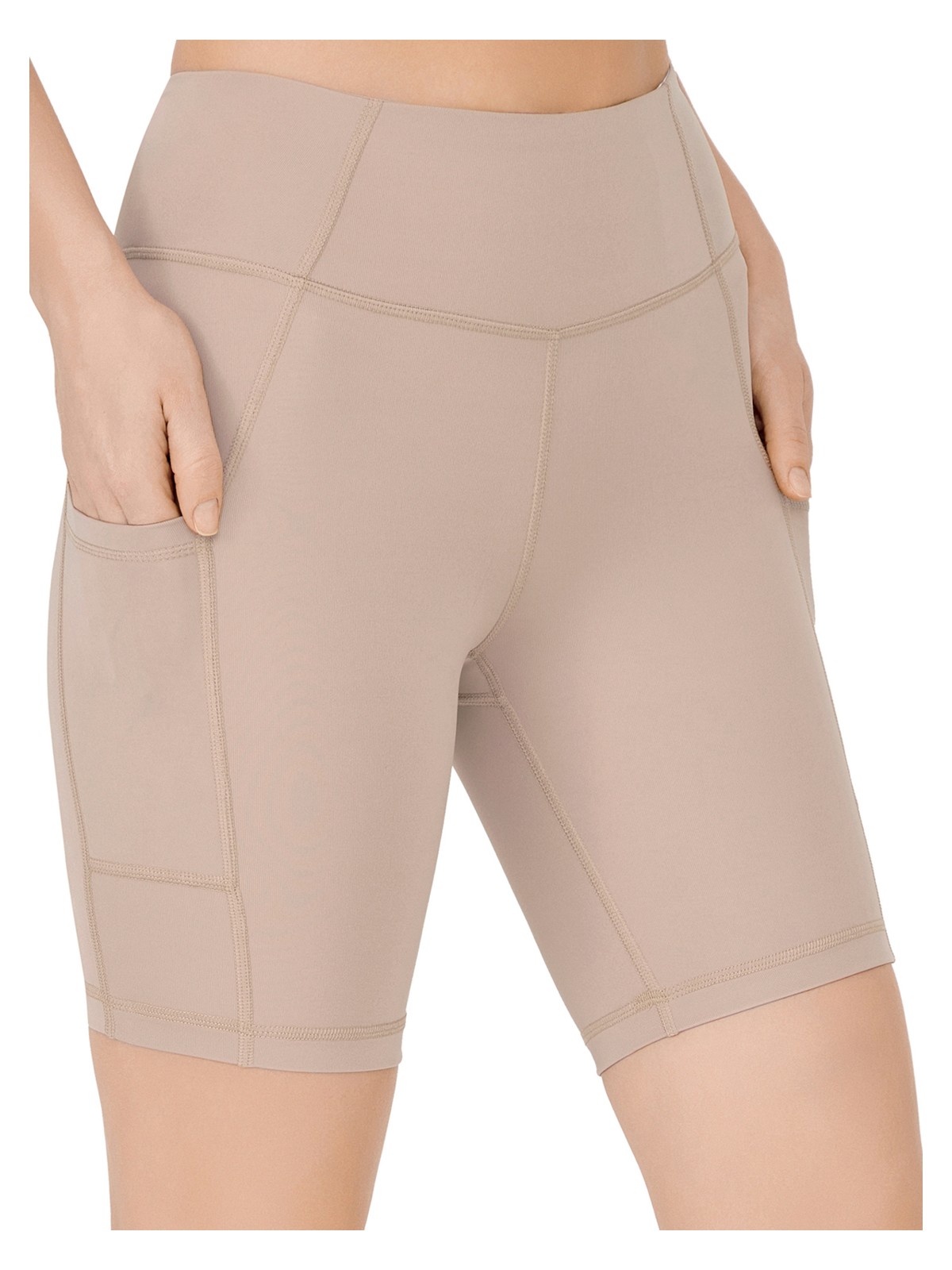 Los Ojos Kadın Bej Yüksek Bel Toparlayıcı Çift Cepli Biker Şort Kısa Spor Tayt