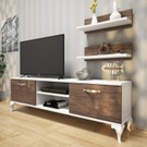 Rani A4 Duvar Raflı Tv Sehpası Kitaplıklı Tv Ünitesi Modern Ayaklı Tasarım 150 cm Beyaz - Hitit Ceviz