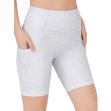 Los Ojos Kadın Melanj Gri Yüksek Bel Toparlayıcı Çift Cepli Biker Şort Kısa Spor Tayt