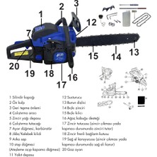 Jetta Power Tools 52 cc 2.9 Hp 8000 Rpm Motorlu Benzinli Ağaç Odun Dal Kesme Makinesi Testere Mavi Siyah
