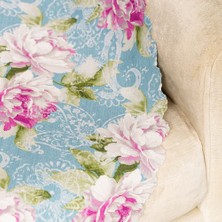 Benimol Mint Zeminli Kiremit Yeşil Renkli Sarmaşık Gül Desenli Dokuma Dijital Baskılı Kadife Şönil Koltuk Şalı Örtüsü Maxi Set (3+3+1+1)