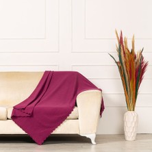 Benimol Mürdüm Dokuma Kadife Şönil Çift Taraflı Koltuk Örtüsü Şalı 175x215cm