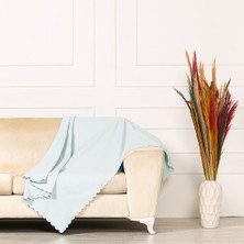 Benimol Buz Mavisi Dokuma Kadife Şönil Çift Taraflı Koltuk Örtüsü Şalı 175x215cm