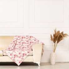 Benimol Vizon Yapraklı Modern Gül Desen Dokuma Dijital Baskılı Kadife Şönil Koltuk Örtüsü Şalı 175x215cm