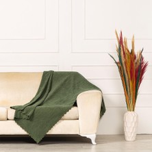 Benimol Yeşil Dokuma Kadife Şönil Düz Kumaş Çift Taraflı Koltuk Şalı Örtüsü Battal Boy 175x300cm