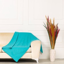 Benimol Turkuaz  Dokuma Kadife Şönil Düz Kumaş Çift Taraflı Koltuk Şalı Örtüsü Battal Boy 175x300cm