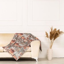 Benimol Kahve Çikolata Renkli Geometrik Desen Dokuma Dijital Baskılı Kadife Şönil Koltuk Şalı Örtüsü Battal Boy 175x300cm