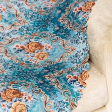 Benimol Mavi Zemin Efektli Modern Damask Desen Dokuma Kadifeşönil Koltuk Şalı Örtüsü Maxi Set (3+3+1+1)