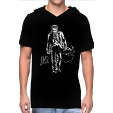 Rock&Roll Paltolu Joker Siyah Kapşonlu Kısa Kollu Erkek T-Shirt