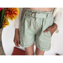 Key Moda Mom Kesim Mint Yeşili Şort