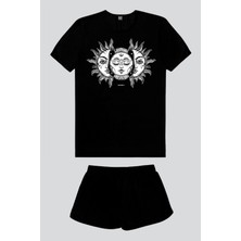 Rock&Roll Ay Güneş Siyah Kısa Kollu Kadın Şort Takımı