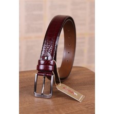 Kasva Deri 3.5 cm Bordo Krokodil  Deri Kemer