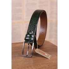 Kasva Deri 3.5 cm Yeşil Krokodil Deri Kemer