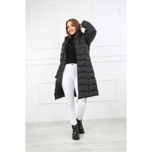 Elegant Life Kadın Siyah Şişme Uzun Mont Kaban