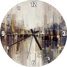 Cakatablo Gökdelenler ve Denizdeki Yansımaları Yağlıboya Duvar Saati (Çap 30X30 Cm)