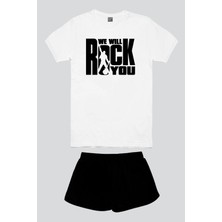 Rock&Roll Just Rock You Beyaz Kısa Kollu Kadın Şort Takımı