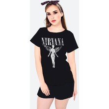 Rock&Roll Melek Nirvana Siyah Kısa Kollu Kadın Şort Takımı