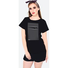 Rock&Roll Noluyo Ya Siyah Kısa Kollu Kadın Şort Takımı