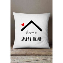 İnsense Home Kadife Babyface Beyaz Siyah Home Sweet Home Yazılı Dijital Baskı Kırlent Yastık Kılıfı - CGH457