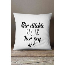 İnsense Home Kadife Babyface Siyah Beyaz Bir Dilekle Başlar Herşey Modern Baskı Kırlent Yastık Kılıfı - CGH400