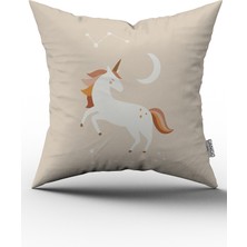 Cango Home Krem Turuncu Bohem Unicorn Desenli Dijital Baskılı Kırlent Yastık Kılıfı  CGH729