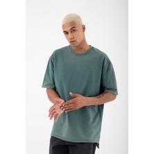 Machinist Clothing Relaxed Basic Yıkamalı Kumaş Yırtmaç Detaylı T-Shirt Haki