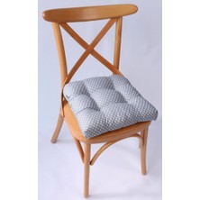 Lina Gri Puantiyeli Pofidik Sandalye Minderi Özel Dikişli Bağcıklı 40X40Cm