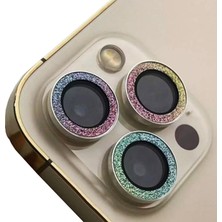 Microcase iPhone 13 Pro Kamera Camı Lens Koruyucu Elmas Taş Kaplama Halka Set - Gökkuşağı AL2776