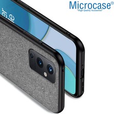 Microcase OnePlus 9 Çin Versiyon Fabrik Serisi Kumaş ve Deri Desen Kılıf - Gri