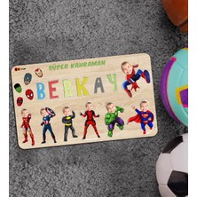 Bk Toys Çocuklara Özel Süper Kahraman Konseptli Büyük Boy Ahşap Eğitici Yapboz Puzzle 50X30CM