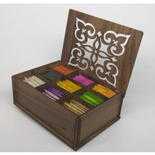 Anka Wood Ahşap Gediz Renk  Çay Kutusu 9 Bölmeli Kapaklı Bitki Çayı Saklama Kabı ( Çaylar Dahil) Tea Box