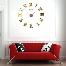 Otantik Dekoratif 3D Duvar Saati Pleksi Ayna Roma Rakamlı Büyük Boy