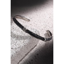 Frnch Zirkon Taşlı Gerçek Deri Detaylı Handmade Erkek Kelepçe Bileklik FRJ11165-1265-BB