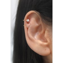 Papatya Silver 925 Ayar Rose Kaplama Taşlı Çınar Yaprağı Kıkırdak Küpe