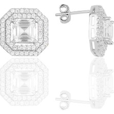 Söğütlü Silver Gümüş Rodyumlu Özel Tasarım Baget Kesim Zirkon Taşlı Küpe