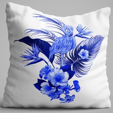 Cango Home Mavi Tropikal Flamingo ve Kuştüyü Desenli Dijital Baskılı Çift Taraflı Kırlent Kılıfı - OTYK497-CT